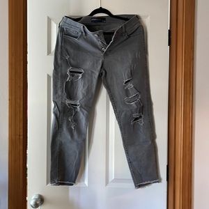 Grey Hollister boyfriend ultra low rise distressed jeans